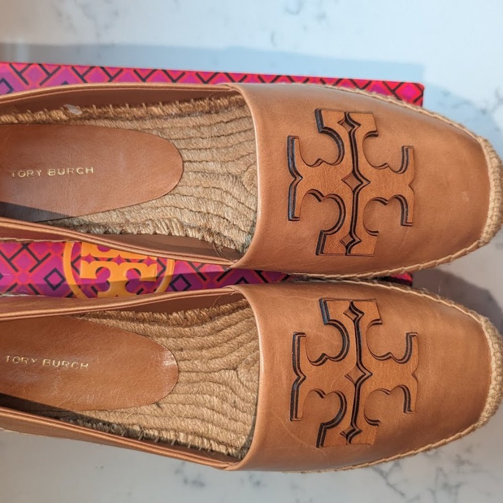 NEW Tory Burch INES PLATFORM ESPADRILLE GOAT LEATHER, Size 11, Tan